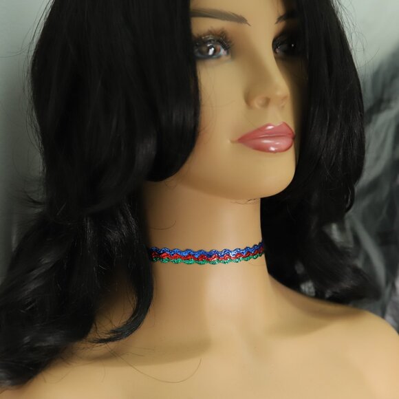 Multi Color Choker Adjustable Length Fancy red blue green Trim chokers (#77) - Picture 8 of 8